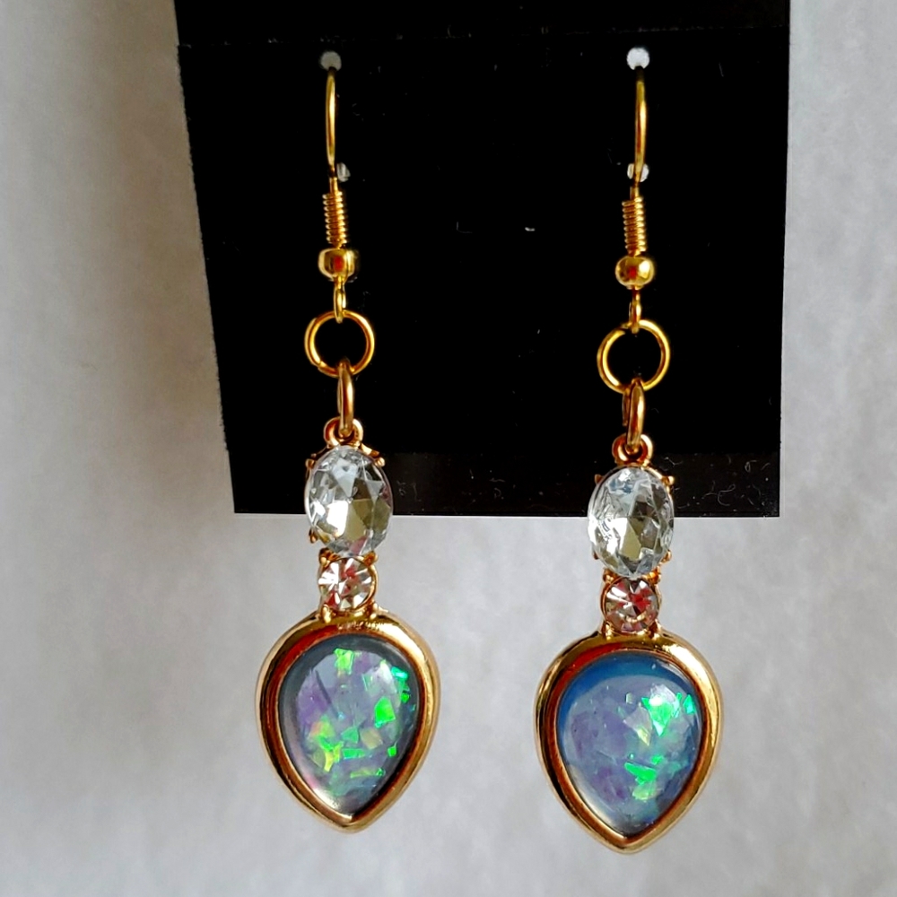 Womens rhinestone & iridescent stone earrings